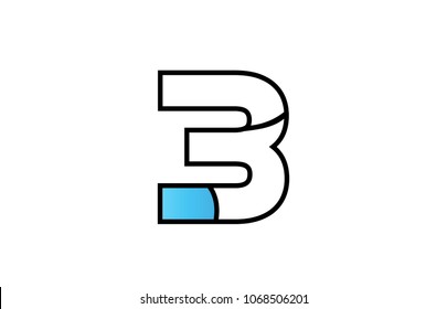 number 3 three logo design with black border and blue color suitable for a company or business