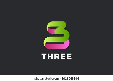 Number 3 Three Logo design vector template Ribbon Font style Typography.