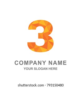 Number 3 Three Polygonal Style Logo Vector Illustration