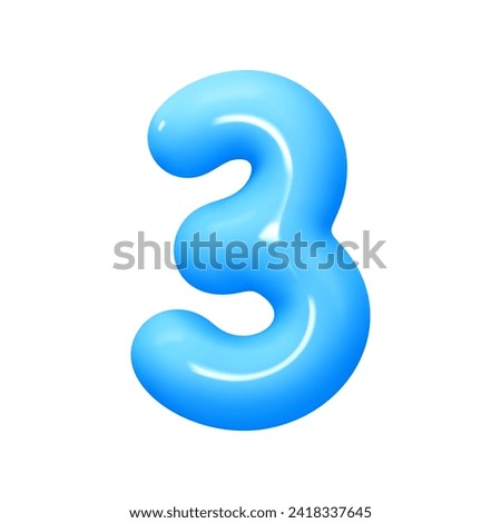 Number 3. Three Number sign blue color. Realistic 3d design in cartoon balloon style. Isolated on white background. vector illustration