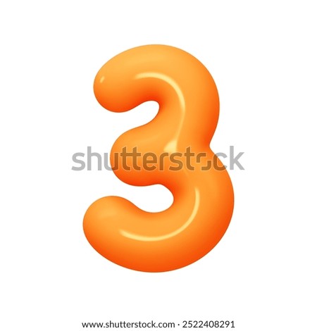 Number 3. Three Number sign orange soft color. Realistic 3d design in cartoon balloon style. Isolated on white background. vector illustration