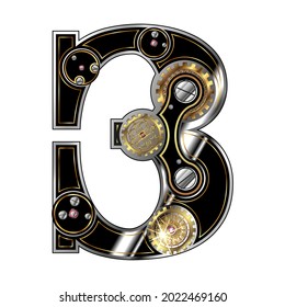 El número 3 es tres en estilo steampunk. Aislado sobre un fondo blanco. Vector de estilo industrial vintage.