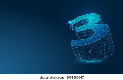 Number, 3; three, third, Futuristic vector font typeface unique design. For technology, digital, engineering, gaming, sci-fi and science, business Illustrations and covers. Abstract low poly 3d. 