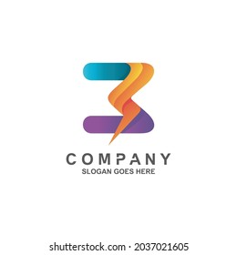 Nummer 3 mit Donner-Logo-Design