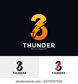 Number 3 Thunder Logo vector design. Suitable for business, initial Lightning Bolt, corporate, technology, and poster illustration symbol