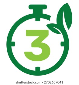 Number 3 time clock eco green leaf clip art for didital use or printable vector. Leaf or floral clip art time ecology or green campaign graphic resources