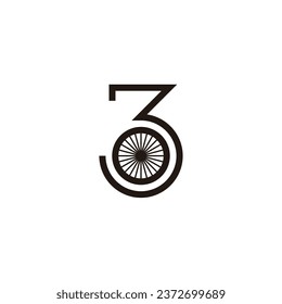 Number 3 tires geometric symbol simple logo vector