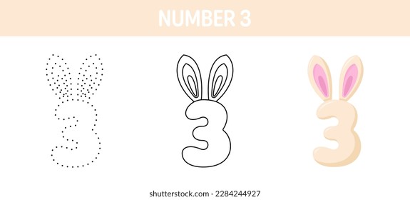 Number 3 tracing and coloring worksheet for kids