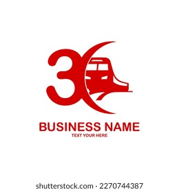 Number 3 with train vector logo template. numbers for event, promo, logo, banner, monogram and poster. Number  label symbol for branding and identity