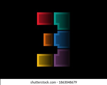 Diseño vectorial número 3, logotipo de fuente colorido. Diseño multicolor dividido dinámico sobre fondo negro. Para medios sociales, elementos de diseño, afiche creativo, plantilla web    