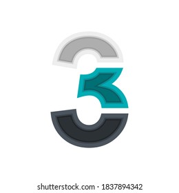 Alfabeto de fuente vectorial número 3, diseño dinámico moderno. Negro, azul irlandés, blanco. Para; elementos de diseño; logotipo, cartel creativo, identidad corporativa, aplicación, etc.