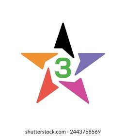 Number 3 vector font alphabet, modern dynamic flat design with brilliant colorful gradient smooth color for your unique elements design ; logo, corporate identity, application, creative poster