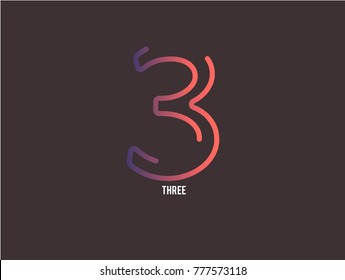 Number 3 vector font alphabet, modern dynamic flat design with brilliant colorful gradient smooth color for your unique elements design ; logo, corporate identity,  application, creative poster & more