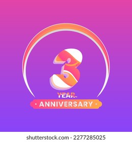 Number 3 vector logos for Anniversary Celebration Isolated on Violet background, Vector Design for Celebration, Invitation Card, and Greeting Card.