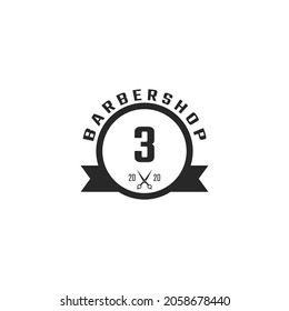 Number 3 Vintage Barber Shop Badge and Logo Design Inspiration