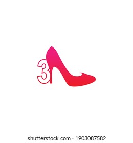 Number 3 with Women shoe, high heel logo icon design vector template