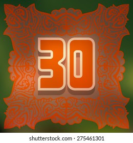 Number 30. The combination of numbers collected in the decorative artistic composition of various design elements.