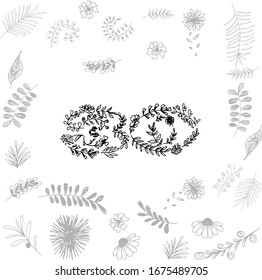 number 30 consisting of flowers, leaves, twigs surrounded by other flowers of leaves of twigs