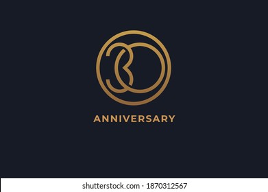 Number 30 logo, gold line circle with number inside, usable for anniversary and invitation, golden number design template, vector illustration