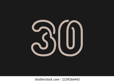 Number 30 Logo, Monogram Number 30 line style, usable for anniversary and business logos, flat design logo template, vector illustration
