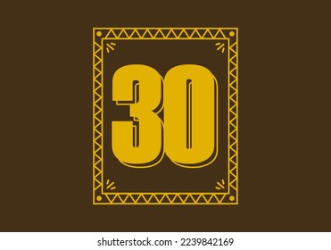 Number 30 in retro rectangle frame design