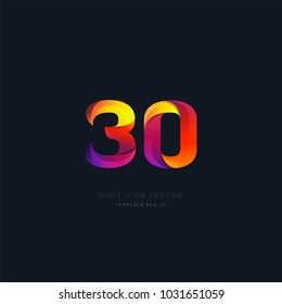 Number 30 thirty multi colour digit icon vector template.