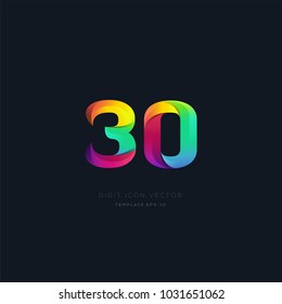 Number 30 thirty multi colour digit icon vector template.