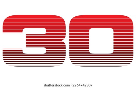 Number 30 Vector Illustration. Red Number Thirty Isolated On A White Background
