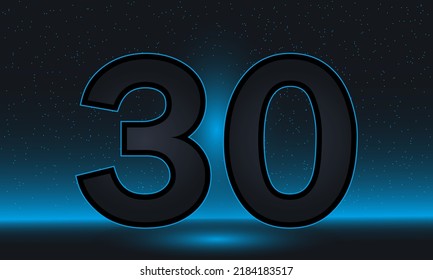 Number 30 vector. Luxury blue number 30 with luxurious modern background. vector design for celebration, invitation card and greeting card