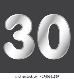 Número 30 vector en estilo plateado. Ilustración vectorial Eps10.