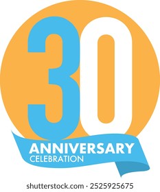 number of 30 years anniversary celebration logo style in dark purple circle shape with red and white color, isolated on white background.