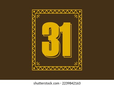 Number 31 in retro rectangle frame design