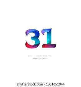 Number 31 thirty one multi colour digit icon vector template.