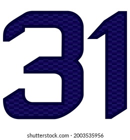 Number 31 Vector Illustration. Blue Number Thirty One With Abstract Pattern Isolated On A White Background
