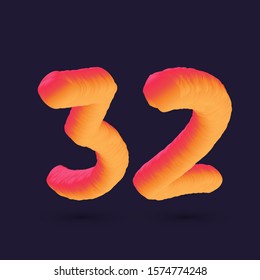 Number 32 3D multi colour gradient digit icon vector template.