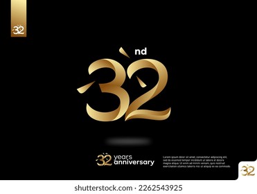 Number 32 gold logo icon design, 32nd birthday logo number, 32nd anniversary.