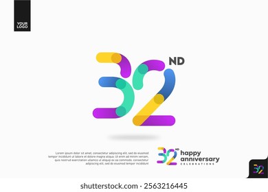 Number 32 logo icon design, 32nd birthday logo number, anniversary 32