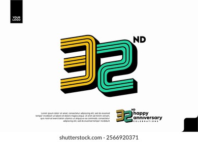 Number 32 logo icon design, 32nd birthday logo number, anniversary 32