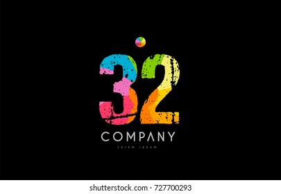 number 32 logo icon design with grunge texture and rainbow colored pattern