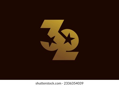Number 32 Logo, Monogram number 32 formed from the infinity symbol with a star in the negative space, usable for business and anniversary logos, flat design logo template , vector illustration