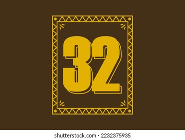 Number 32 in retro rectangle frame design
