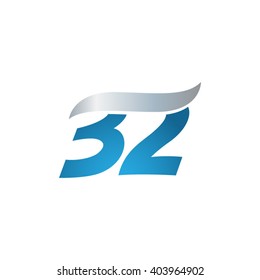 number 32 swoosh design template logo blue gray