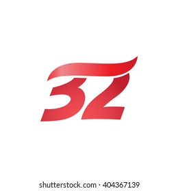 number 32 swoosh design template logo red