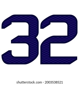 Number 32 Vector Illustration. Blue Number Thirty Two With Abstract Pattern Isolated On A White Background
