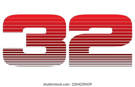 Number 32 Vector Illustration. Red Number Thirty Two Isolated On A White Background
