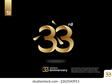 Number 33 gold logo icon design, 33rd birthday logo number, 33rd anniversary.