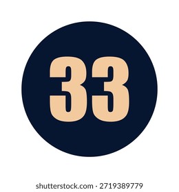 um número 33 em um design de vetor ícone de fundo azul