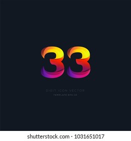 Number 33 thirty three multi colour digit icon vector template.