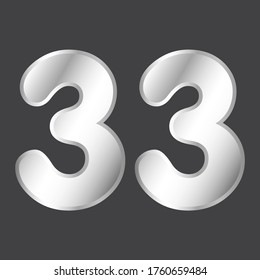 Número 33 vector en estilo plateado. Ilustración vectorial Eps10.