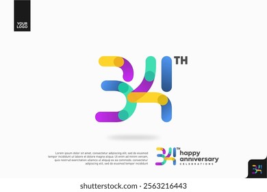 Number 34 logo icon design, 34th birthday logo number, anniversary 34